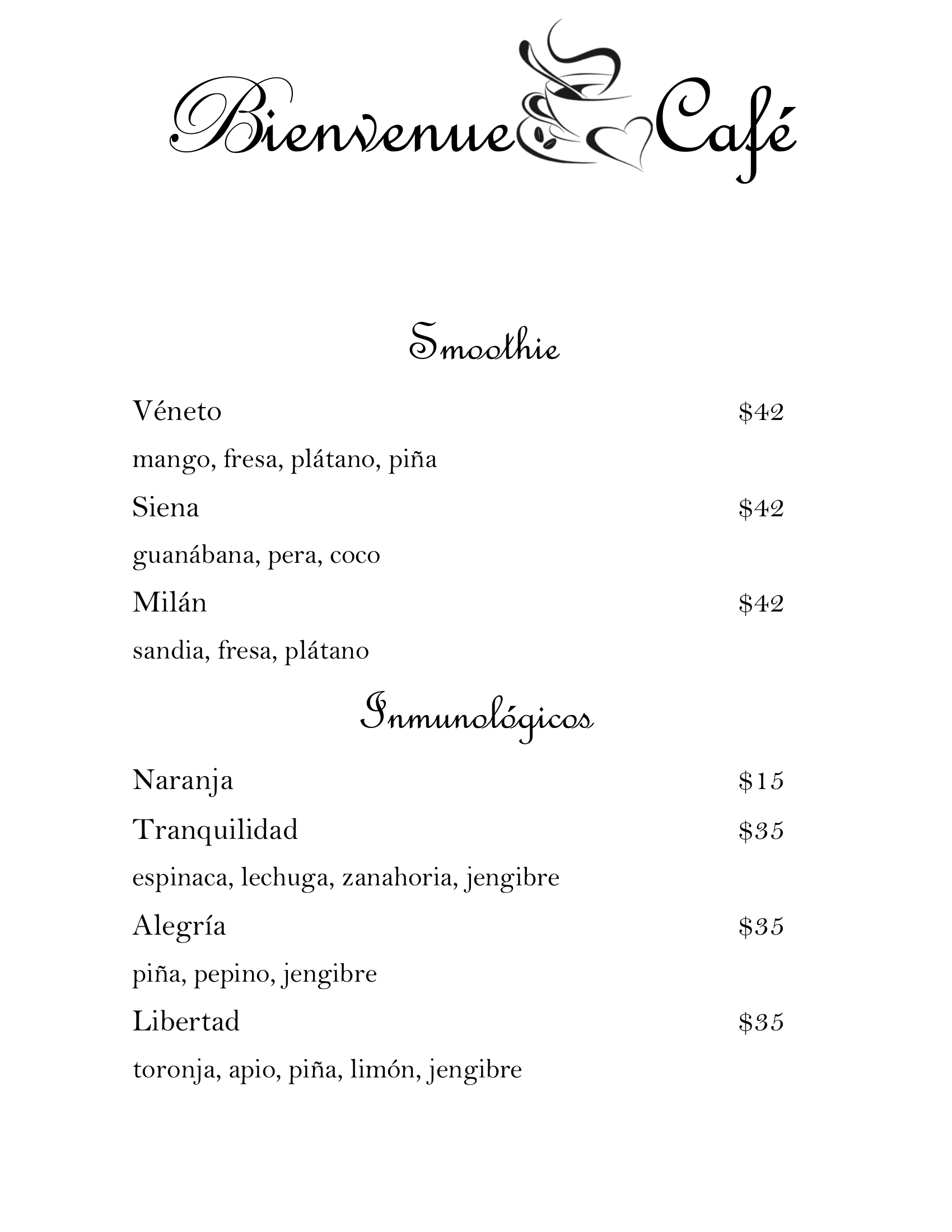 Carta de Bienvenue Café — página 3